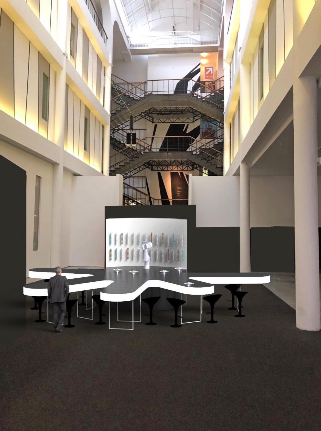 CAD-Rendering der Installation in der realen Halle